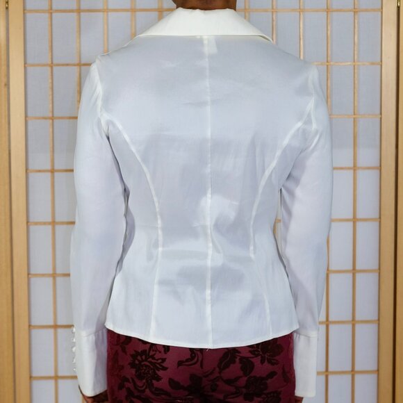 Cache Cream Ruffle Front Blouse with Cuffs and Rhinestone Buttons - Size 6 - Picture 3 of 7